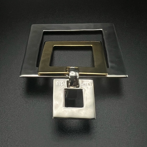 Robert Lee Morris RLM Studio Sterling 925 & Brass Modernist Square Pendant - Picture 9 of 10